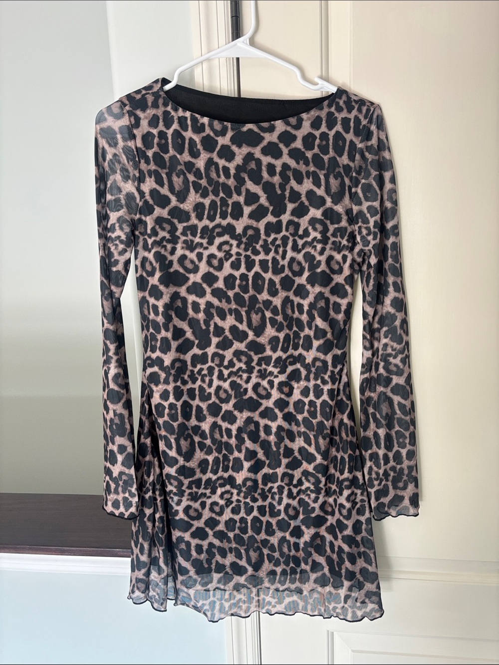 Leopard Print Long Sleeve Mini Dress